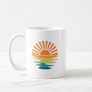 Mug Retro Sunset Rays Wavy, Retro Summer Sunset