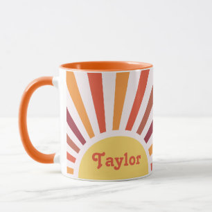 Mug Retro Sunset Sun Rays Nom personnalisé