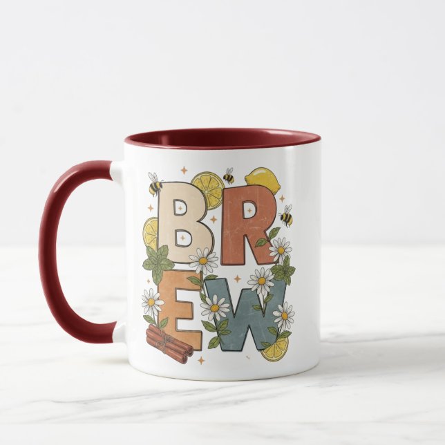 Mug Retro Tea Brew Herb Design (Gauche)