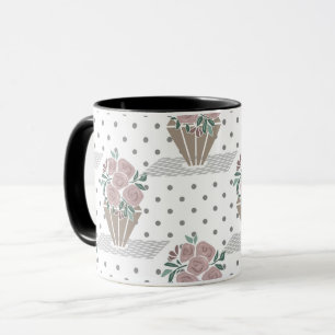 Mug Rétro vintage floral fleurs sans couture pois wh