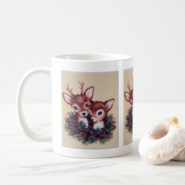 Mug rétro vintage Noël renne vacances (Avec donut)