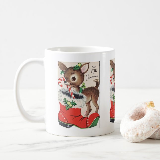 Mug rétro vintage Noël renne vacances (Avec donut)