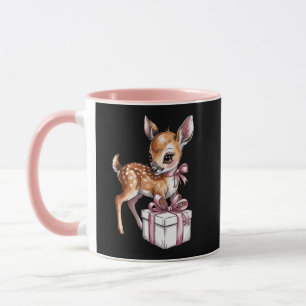 Mug Retro Vintage Reindeer rose Noël Baby Deer
