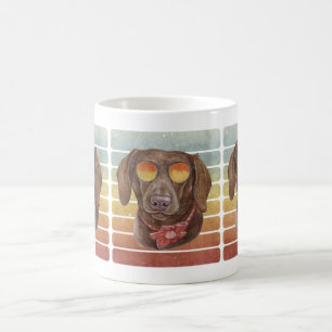 Mug Retro Vintage Sunset Chocolat Dachshund Maman Papa