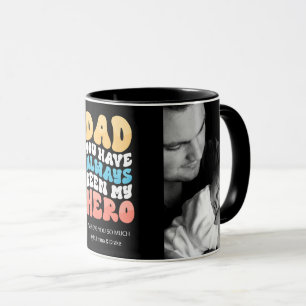 Mug Retro Wavy Text Papa Tu es Mon héros 2 Photo Custo