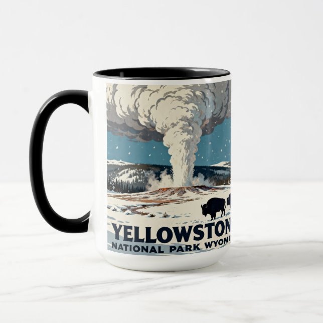Mug Retro Yellowstone National Park Bison Gift (Gauche)