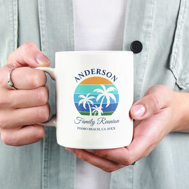 Mug Réunion en famille Summer Beach Palm Trees (Customize to change text color.)