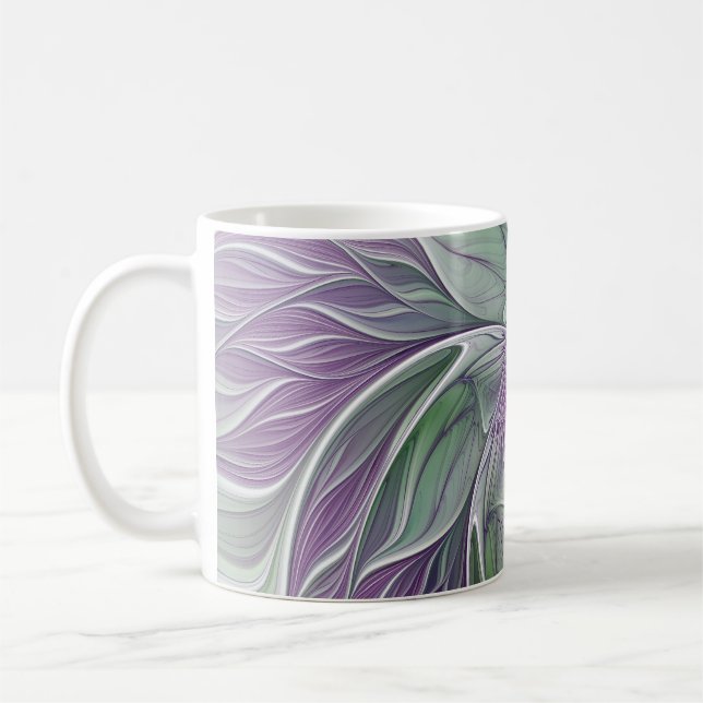 Mug Rêve de fleurs, Abstrait violet vert Fractal Art (Gauche)