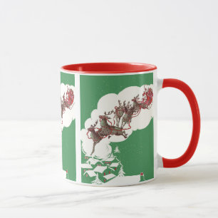 Mug Réveillon de Noël Vintage, Père Noël Rétro à Sleig