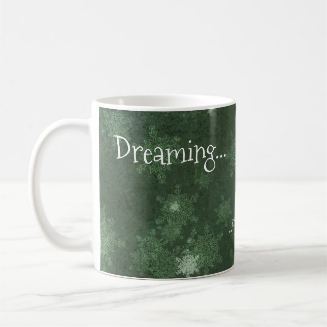 Mug Rêver d'un blanc flocon de neige de Noël sur vert (Gauche)