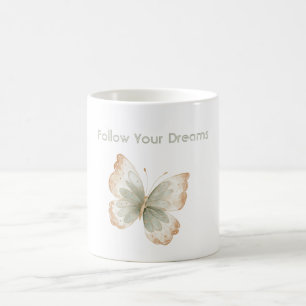 Mug Rêves de papillon vert crème bronzage blanc