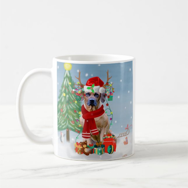 Mug Rhodesian Ridgeback Chien dans neige cadeau de Noë (Gauche)