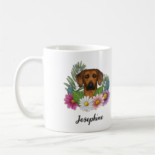 Mug Rhodesian Ridgeback Chien Tête Fleurs Et Nom