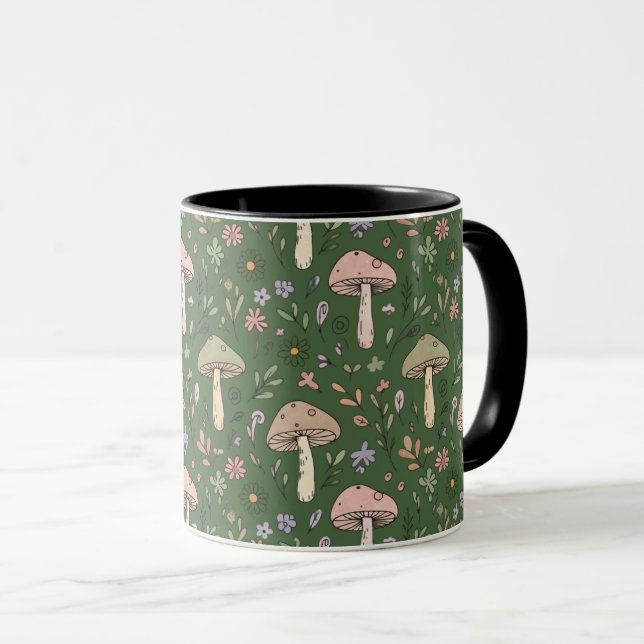Mug Rich Emerald Green Fungi Seamless Pattern Luxury (Devant droit)