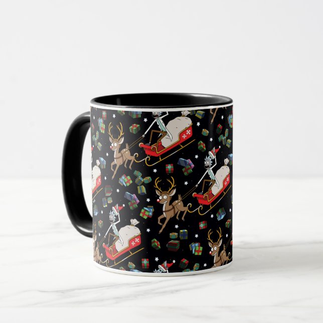 Mug Rick and Morty | Christmas Reindeer Sleigh Pattern (Devant gauche)