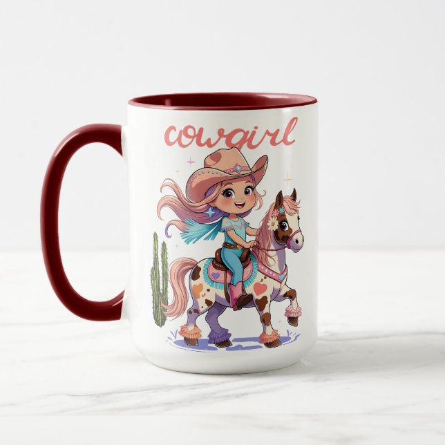 Mug Ride with Joy - Cute Cowgirl sur son cheval tachet (Gauche)