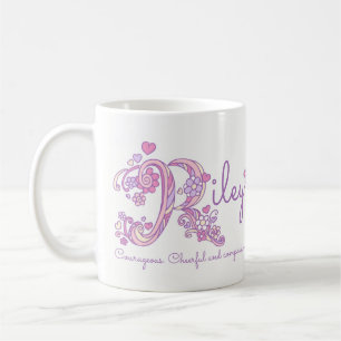 Mug Riley nom signifiant fleur cardiaque R monogramme 