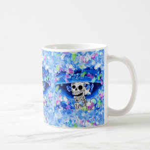 Mug Rire Skeleton Woman dans Blue Bonnet