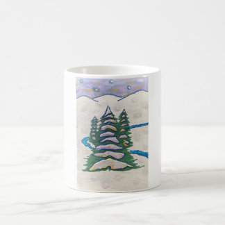 Mug Rivière de scène de neige, plantes vertes,