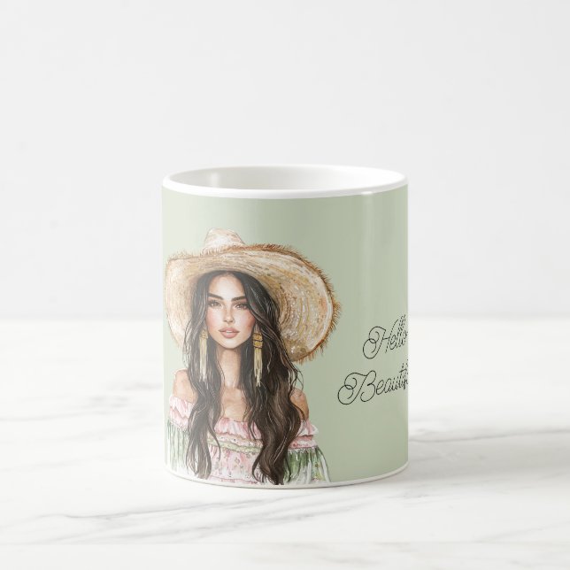Mug Robe verte rose chapeau féminin (Centre)