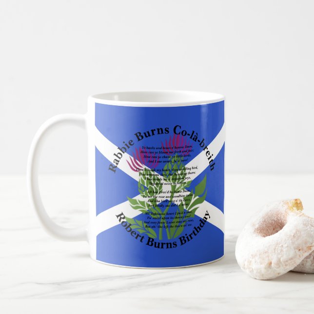 Mug Robert Burns Anniversaire Poème Thistler Drapeau (Avec donut)