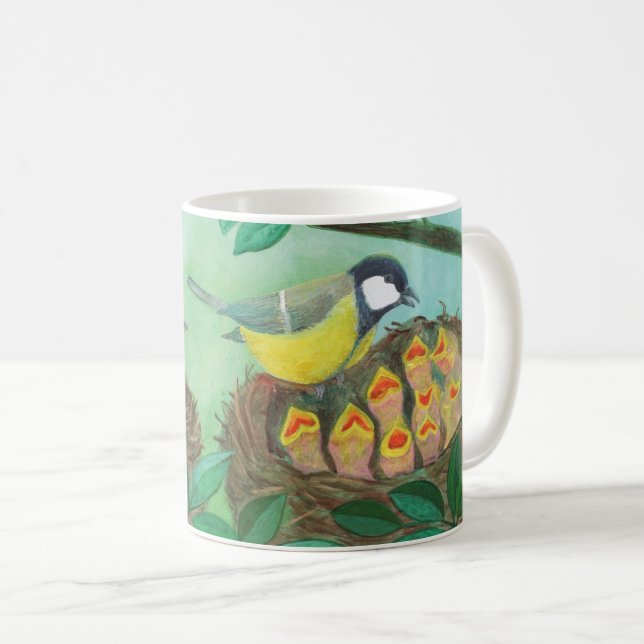 Mug Robin rouge et nidification d'oiseaux de grand Tit (Devant droit)