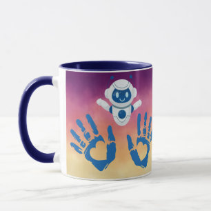 Mug Robot Coeur mains sur le dégradé du coucher du sol