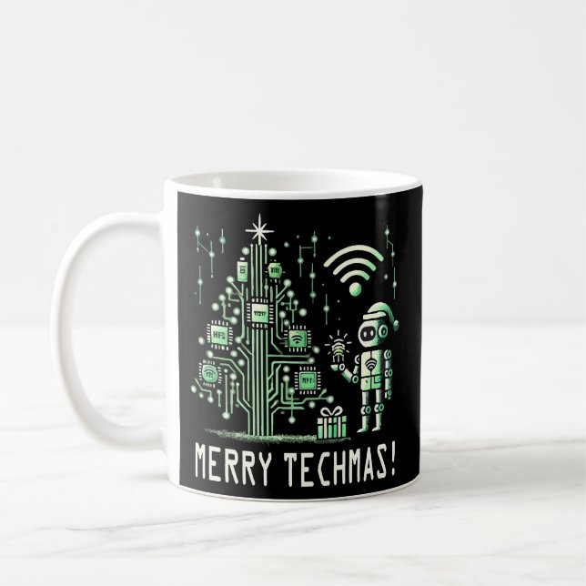 Mug Robot IA avec arbre de Noël Tech - Joyeux Techmas (Gauche)