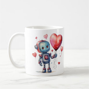 Mug Robot mignon avec un ballon de coeur rouge Saint-V