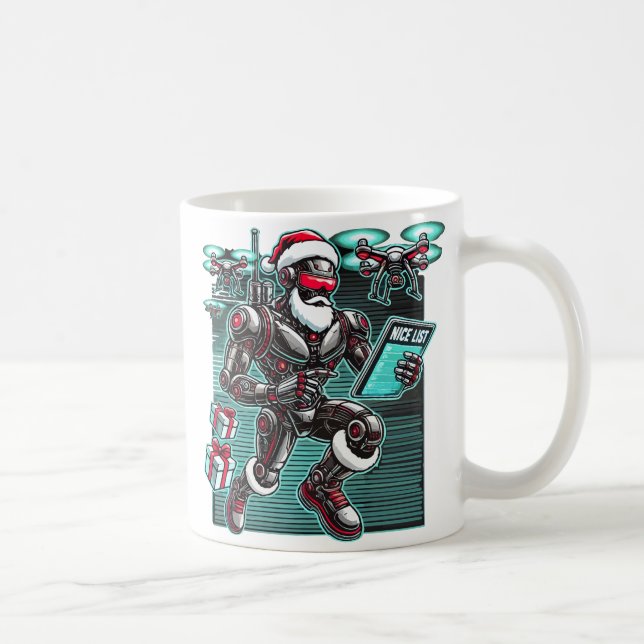 Mug Robot Père Noël propulsé par IA avec drones et Noë (Droite)