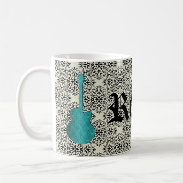 Mug Rockstar Damask Guitar Mug, Turquoise (Gauche)