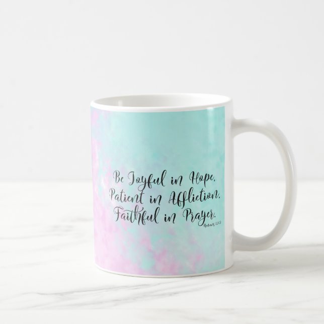 Mug Romains 12:12 Soyez Joyeux dans l'espérance Bible  (Droite)