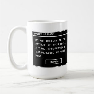 Mug Romains 12:2 Fenêtre d'alerte informatique noir et