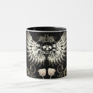 Mug Romance gothique victorien crâne ailes et roses bl