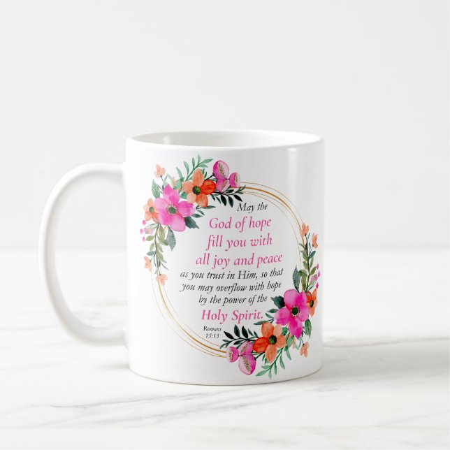 Mug Romans 15:13 - God of Hope Bible Verse Floral (Gauche)