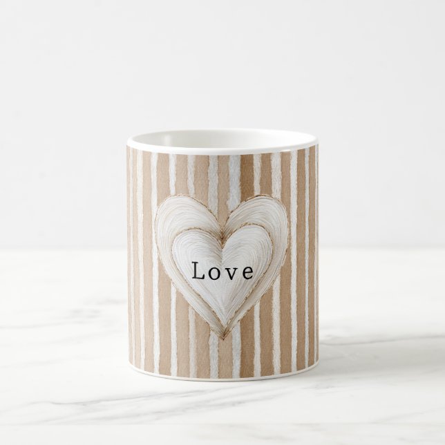 Mug Romantic Cream Heart Brown Stripes Love (Centre)