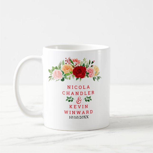 Mug Romantic Red and Orange Roses Wedding