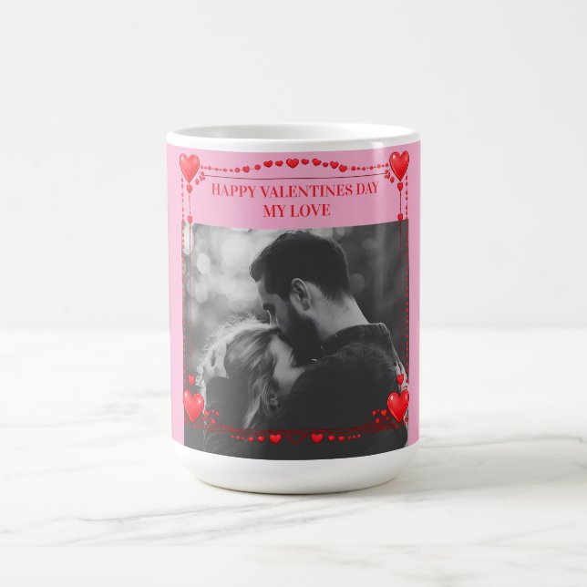Mug Romantic Red Heart Frame Custom Photo Valentine  (Centre)