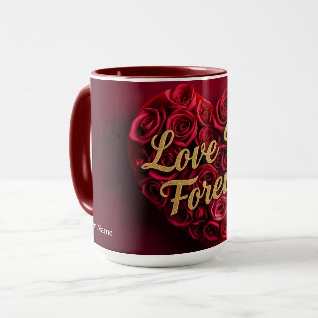 Mug Romantic Red Rose Heart "Love You Forever" (Devant gauche)