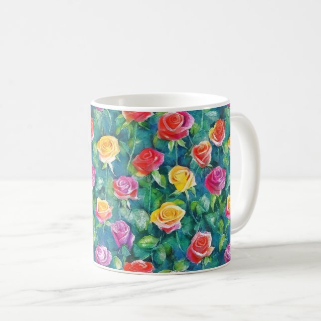 Mug Romantic rose garden watercolor print (Devant droit)