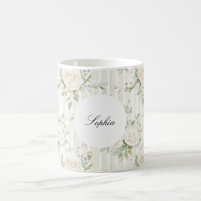 Mug Romantique blush roses blanches rayures florales   (Centre)