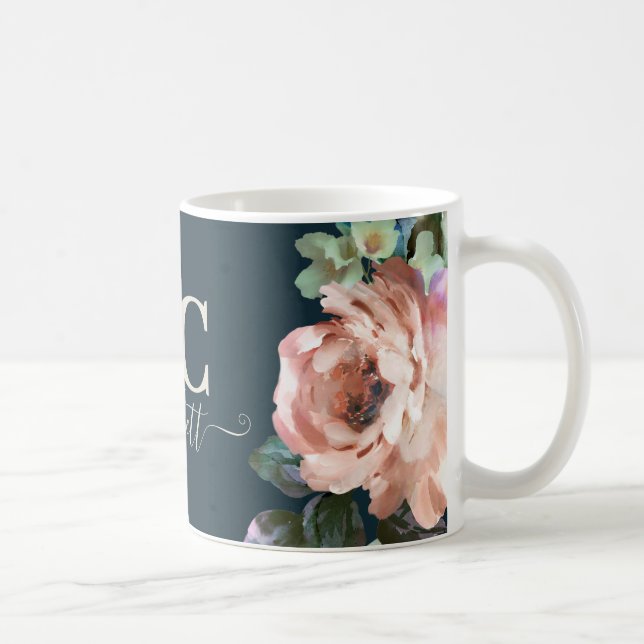 Mug Romantique foncé avec initiales florales peintes c (Droite)