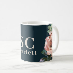 Mug Romantique foncé peint initiales florales cadeau é