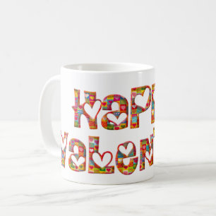 Mug Romantique Happy Valentine Love Hearts Typographie