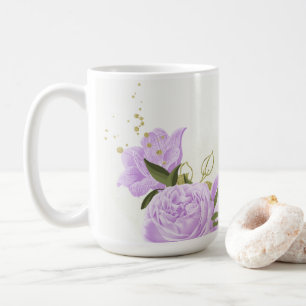 Mug romantique lilas violet fleurs verdure mariage