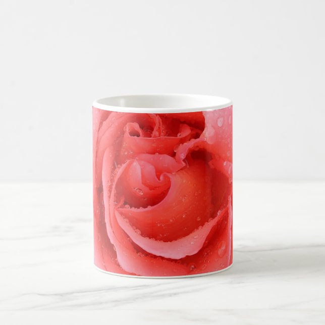 Mug Romantique Rose rose rouge gouttes d'eau (Centre)