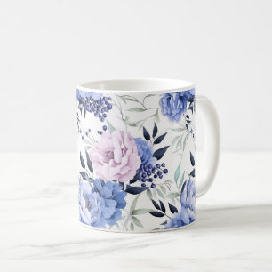 Mug Romantique Rustique rose et bleu pivoine florale M