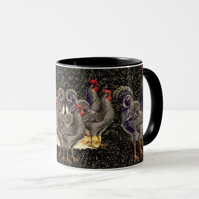 Mug Rooster Black Gold Stars (Devant droit)