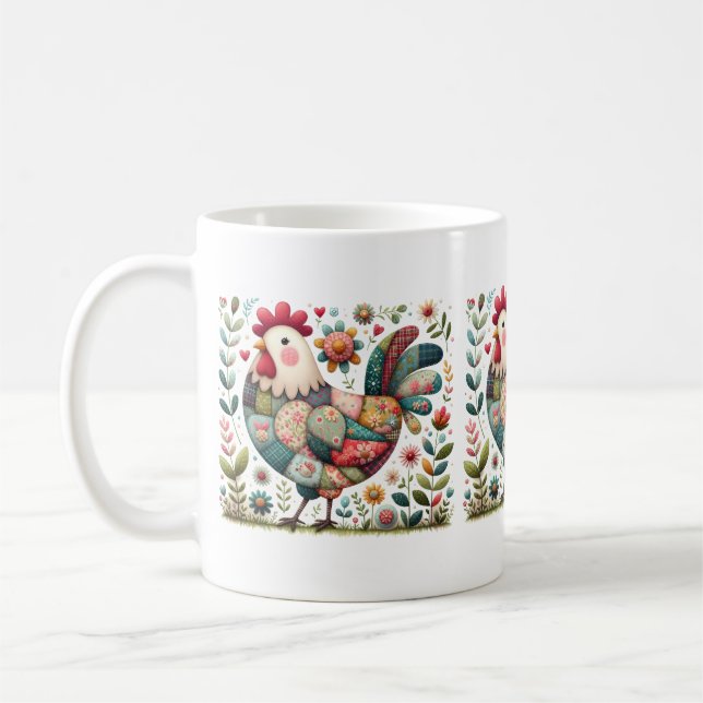 Mug Rooster de Patchwork Folk aux accents floraux (Gauche)
