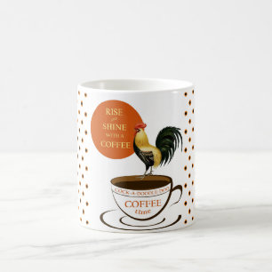 Mug Rooster mignon Orange Noir Blanc Pois